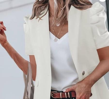 Short Puff Sleeve Open Front Blazer